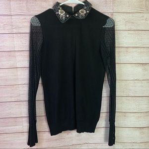 Esqualo‎ Black Floral Embroidered Collard Small